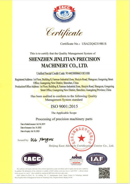 China Shenzhen Jinlitian Precision Machinery Co., Ltd. zertifizierungen
